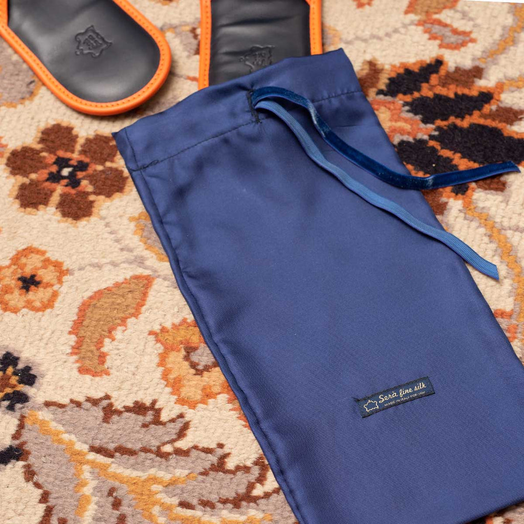 serà fine silk - Royal Blue and Orange Silk & Leather Slippers