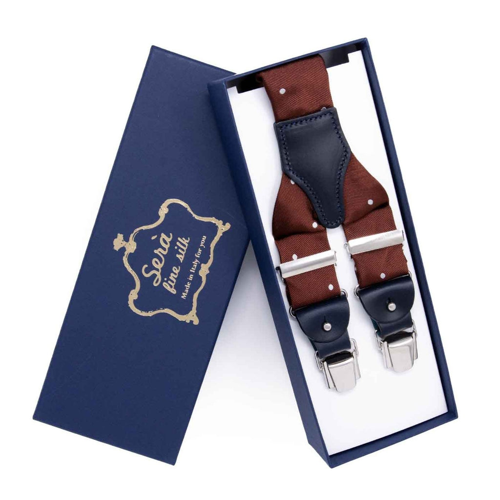 Mahogany with Polka Dots Jacquard Silk Suspenders Serà Fine Silk