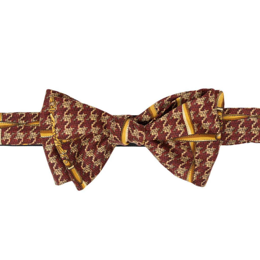 Red and Gold Pattern Self-Tie Silk Bow Tie - serafinesilk
