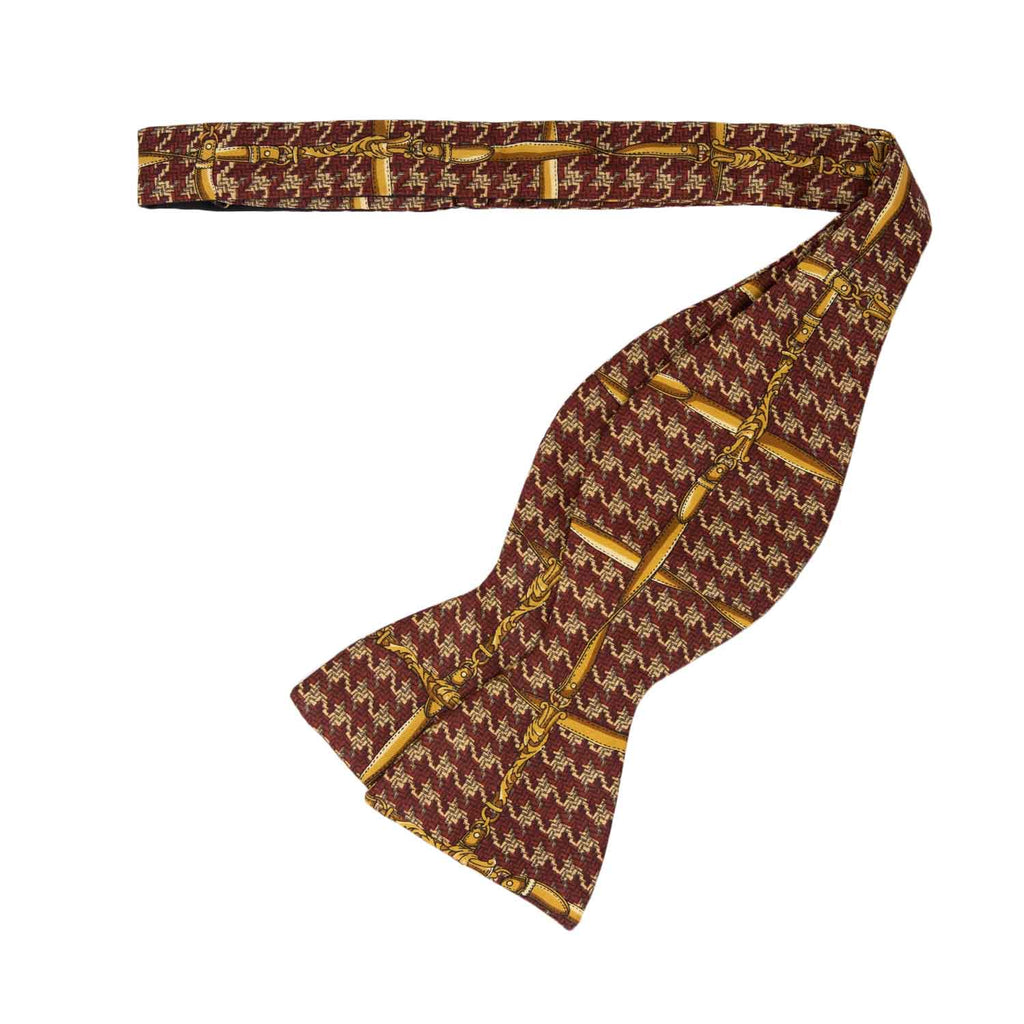 Red and Gold Pattern Self-Tie Silk Bow Tie - serafinesilk