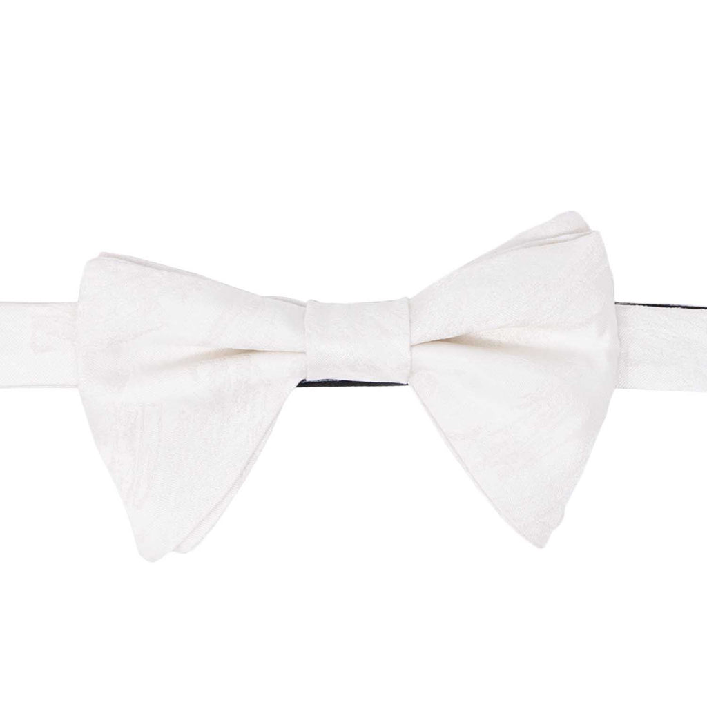 White Pre-Tied Silk pattern pointed tip Bow Tie - sera fine silk