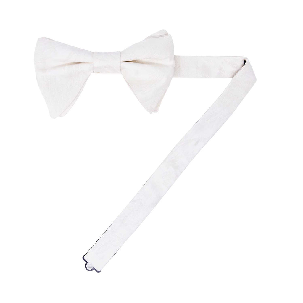 White Pre-Tied Silk pattern pointed tip Bow Tie - sera fine silk