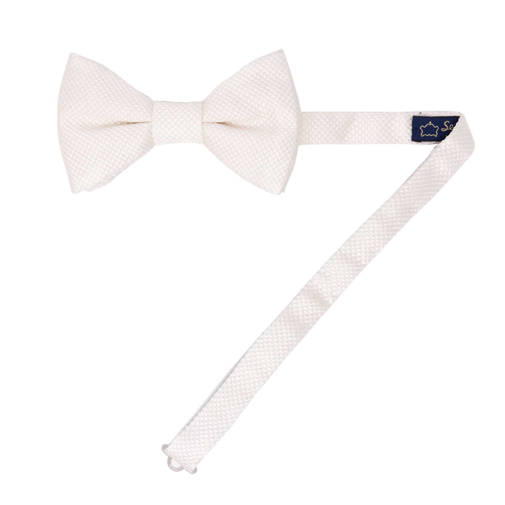 White Matelasse Pre-Tied Silk Bow Tie - sera fine silk